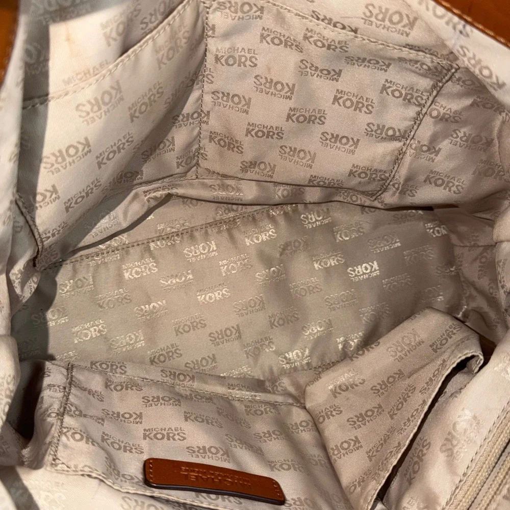 Michael Kors Millbrook Hobo Bag  Monogram Canvas Tan Leather Shoulder‎ Bag Large